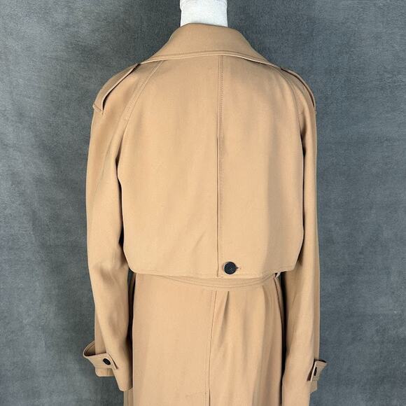 Theory Trench Coat Women Large Tan Overcoat Quiet Luxury Career Preppy Neutral - Picture 7 of 16
